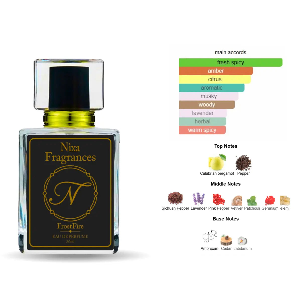 Frost Fire by Nixa Fragrances is a refreshing, icy-cool fragrance for men with citrus, aquatic, and woody undertones. Designed for the bold and adventurous, this long-lasting perfume keeps you fresh all day. Perfect for summer and office wear in Pakistan.