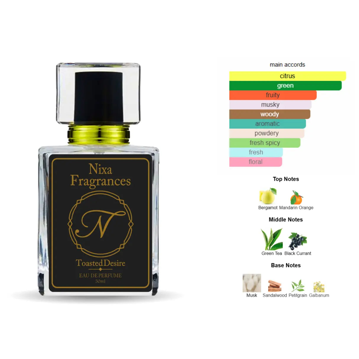 Toasted Desire is a classy unisex fragrance inspired by Creed Silver Mountain Water. With bergamot, green tea, and sandalwood notes, this long-lasting perfume offers a luxurious, refreshing experience. Ideal for both men and women who love crisp, elegant scents in Pakistan.