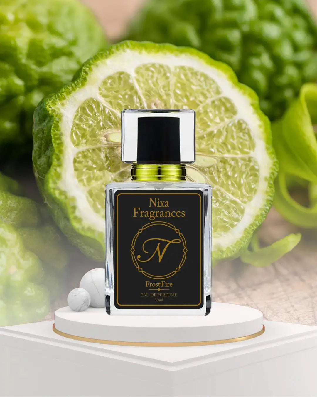 Frost Fire by NIXA Fragrances– strong and fresh men’s perfume in Pakistan 2025 with woody, spicy, and bergamot notes