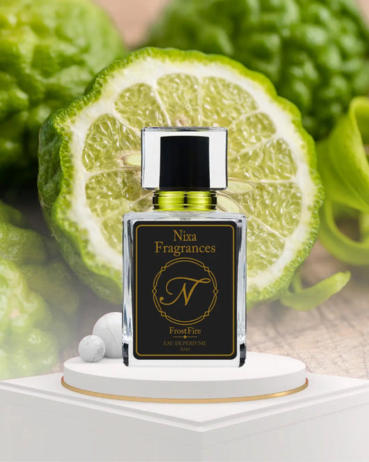Frost Fire by NIXA Fragrances– strong and fresh men’s perfume in Pakistan 2025 with woody, spicy, and bergamot notes