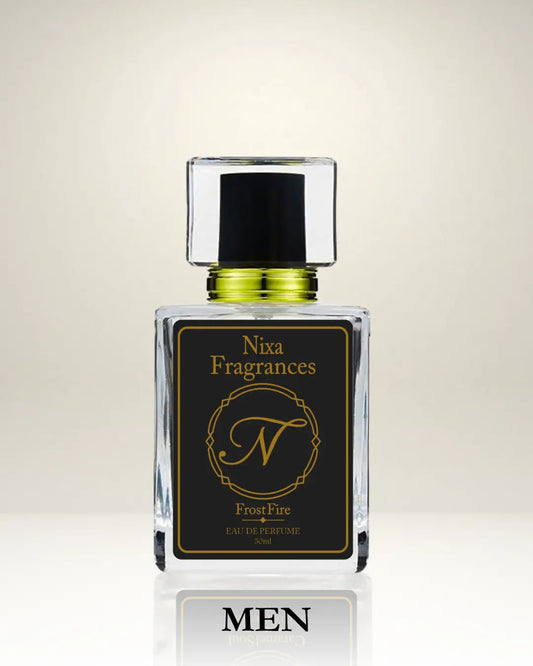 Frost Fire by NIXA Fragrances– strong and fresh men’s perfume in Pakistan 2025 with woody, spicy, and bergamot notes