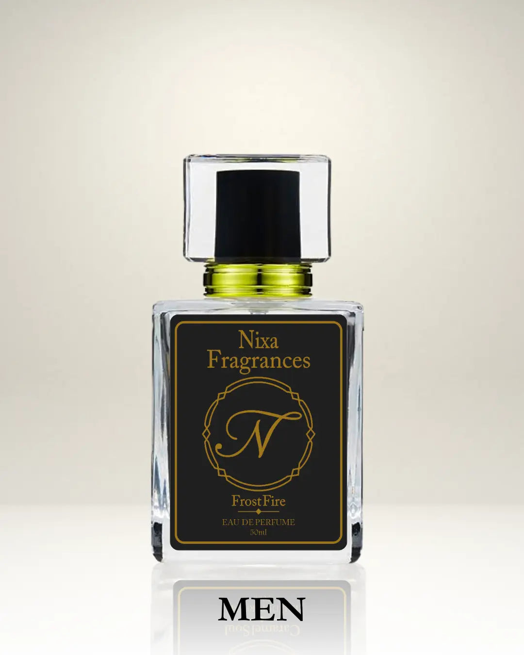 Frost Fire by NIXA Fragrances– strong and fresh men’s perfume in Pakistan 2025 with woody, spicy, and bergamot notes